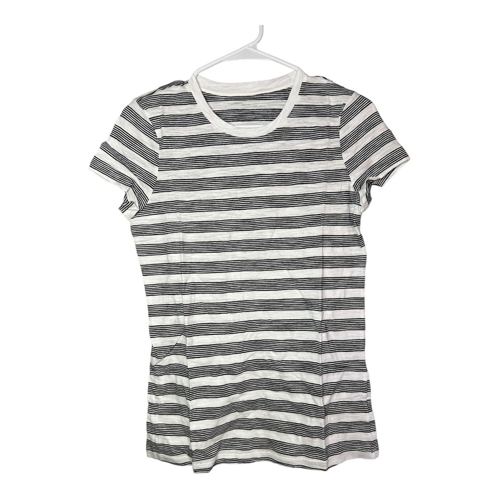 Daily Ritual Women's M Cotton T-Shirt Black White Striped V-Neck Pocket NWT